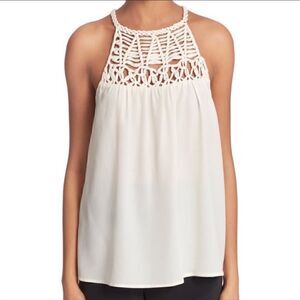 Joie Size Small Ivory Montara Knotted Macrame Silk Tank Top Blouse